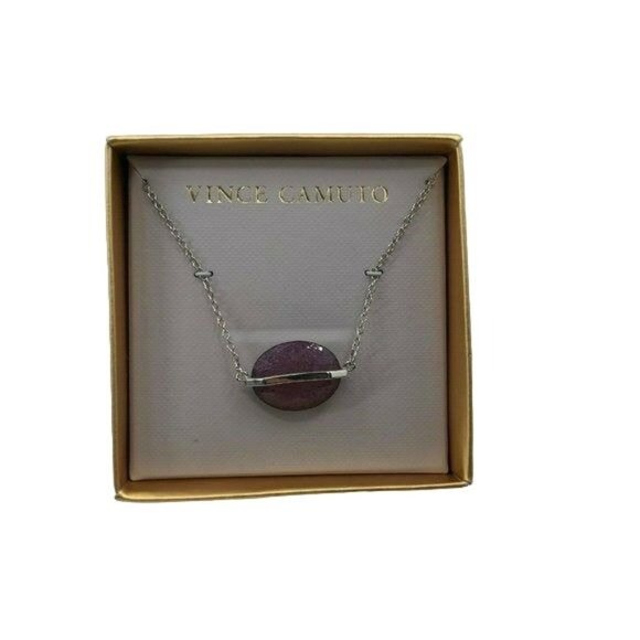Vince Camuto Jewelry - Vince Camuto Oblong Stone Bar Necklace Silver Tone Lilac Purple Stone 18"